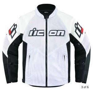 Icon Mesh AF CE Leather Motorcycle Jacket White Black XL D3O Armor Mesh AF